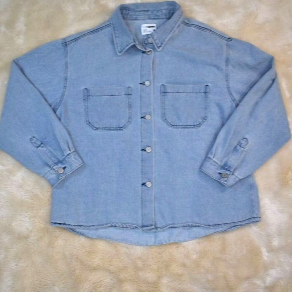 Cisono Denim Shacket Blue Jean Jacket Button-Up Oversized Shirt Women’s Size Med - Picture 9 of 12
